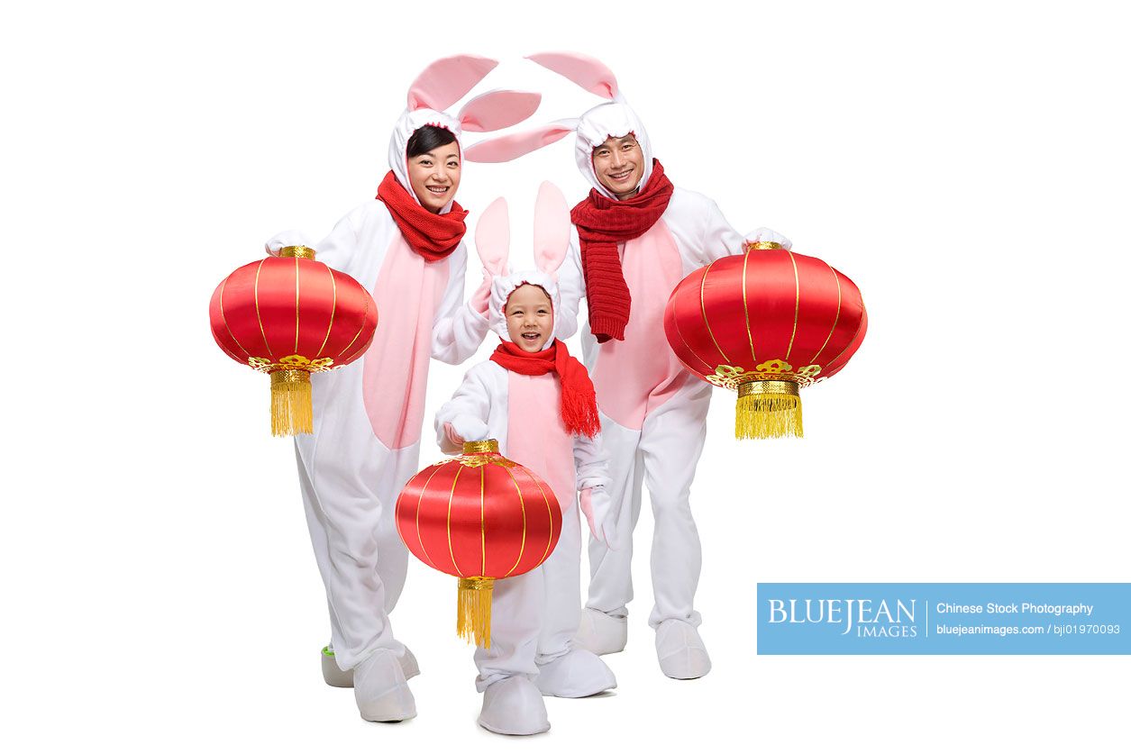 Chinese family celebrating the Year of the Rabbit