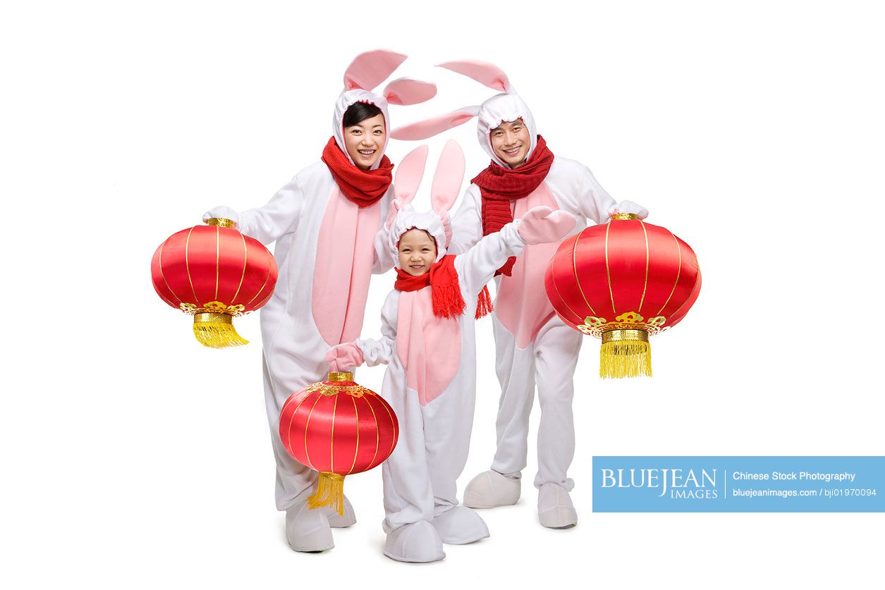 Chinese family celebrating the Year of the Rabbit