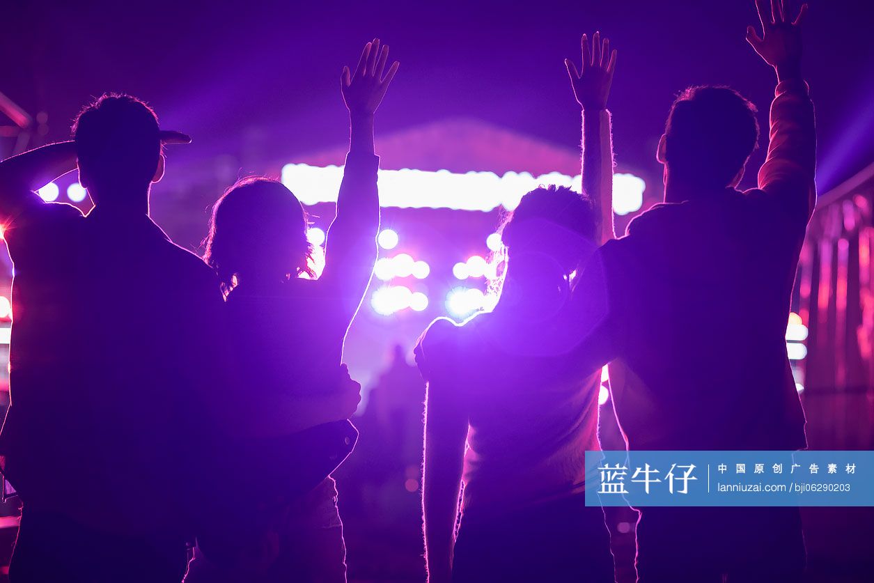 快乐的年轻朋友参加音乐节