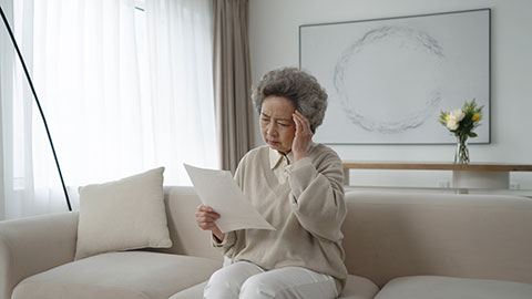 Senior Chinese woman using laptop at home,4K