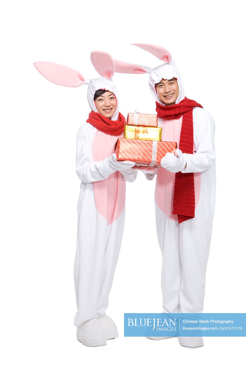 Adult Chinese couple celebrating the Year of the Rabbit