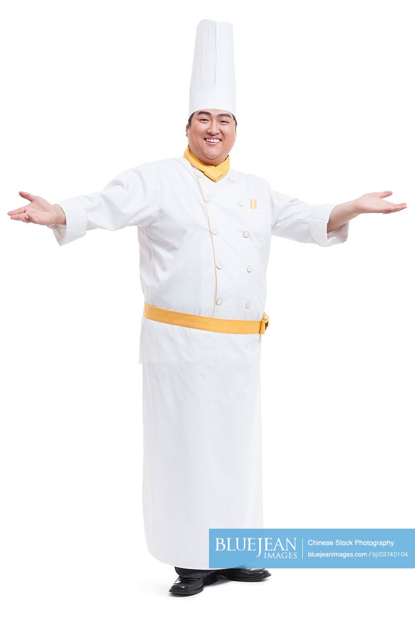 Portrait of Chubby Chinese cook arms outstretched
