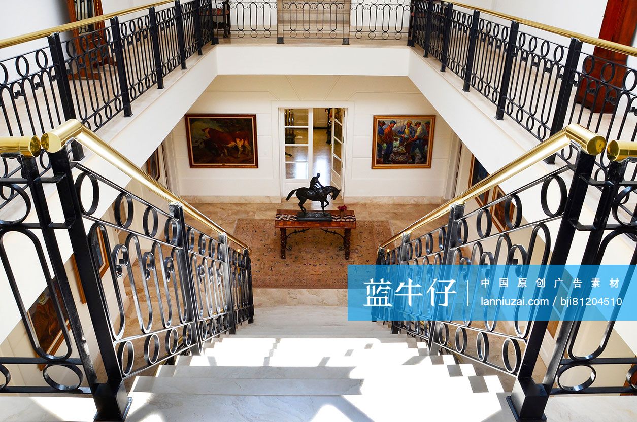 Horse centerpiece and stairs in traditional house