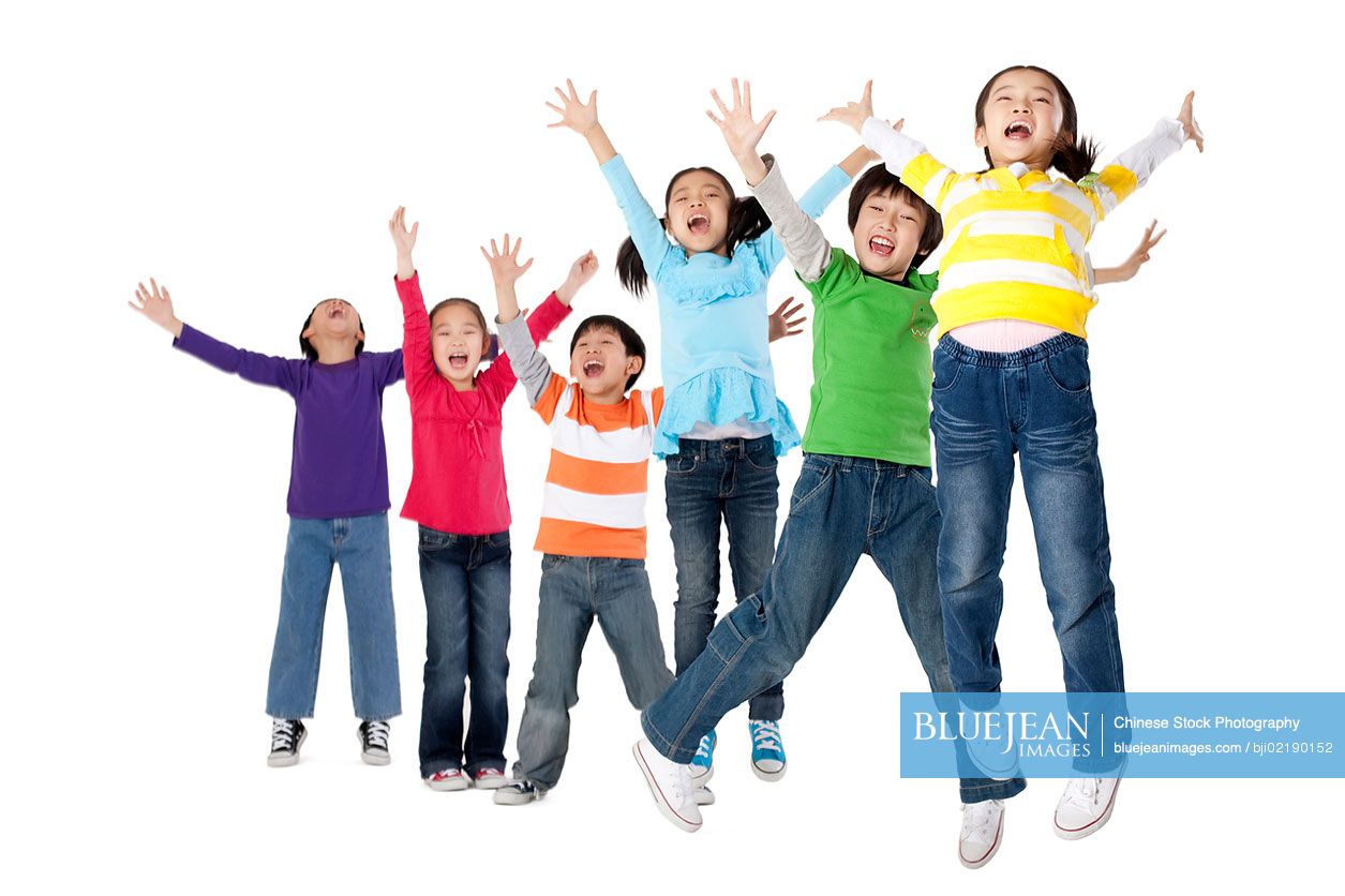 Excited group of Chinese friends
