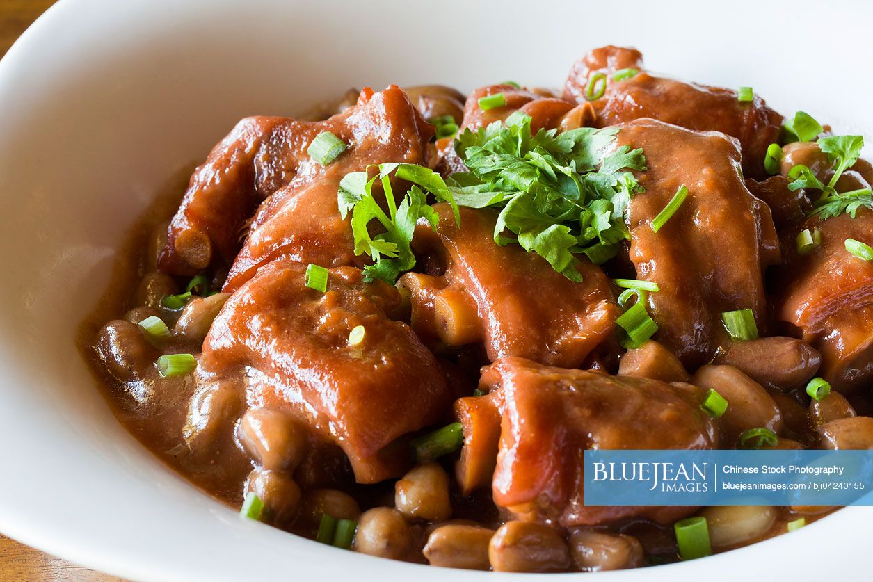 Chinese cuisine braised Dongpo pork hock with brown sauce