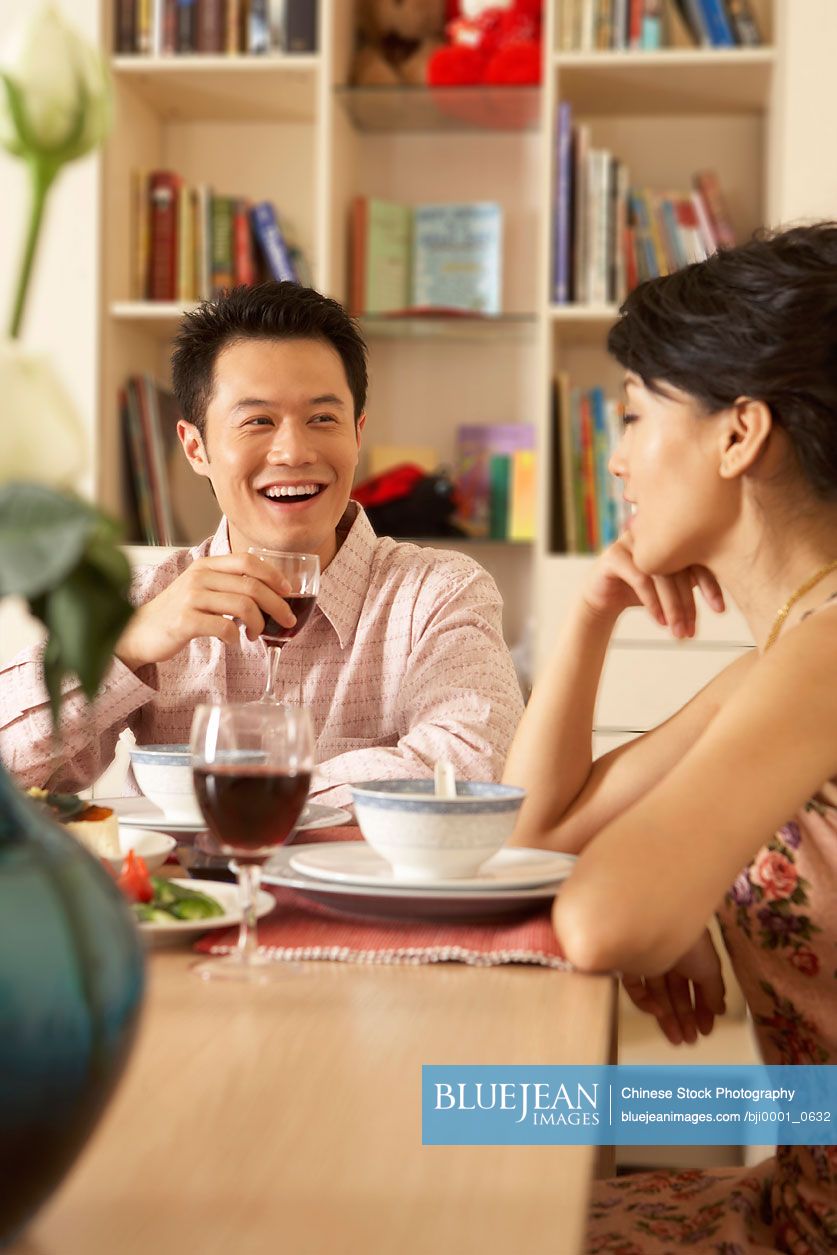 Chinese Couple Drinking Wine Together