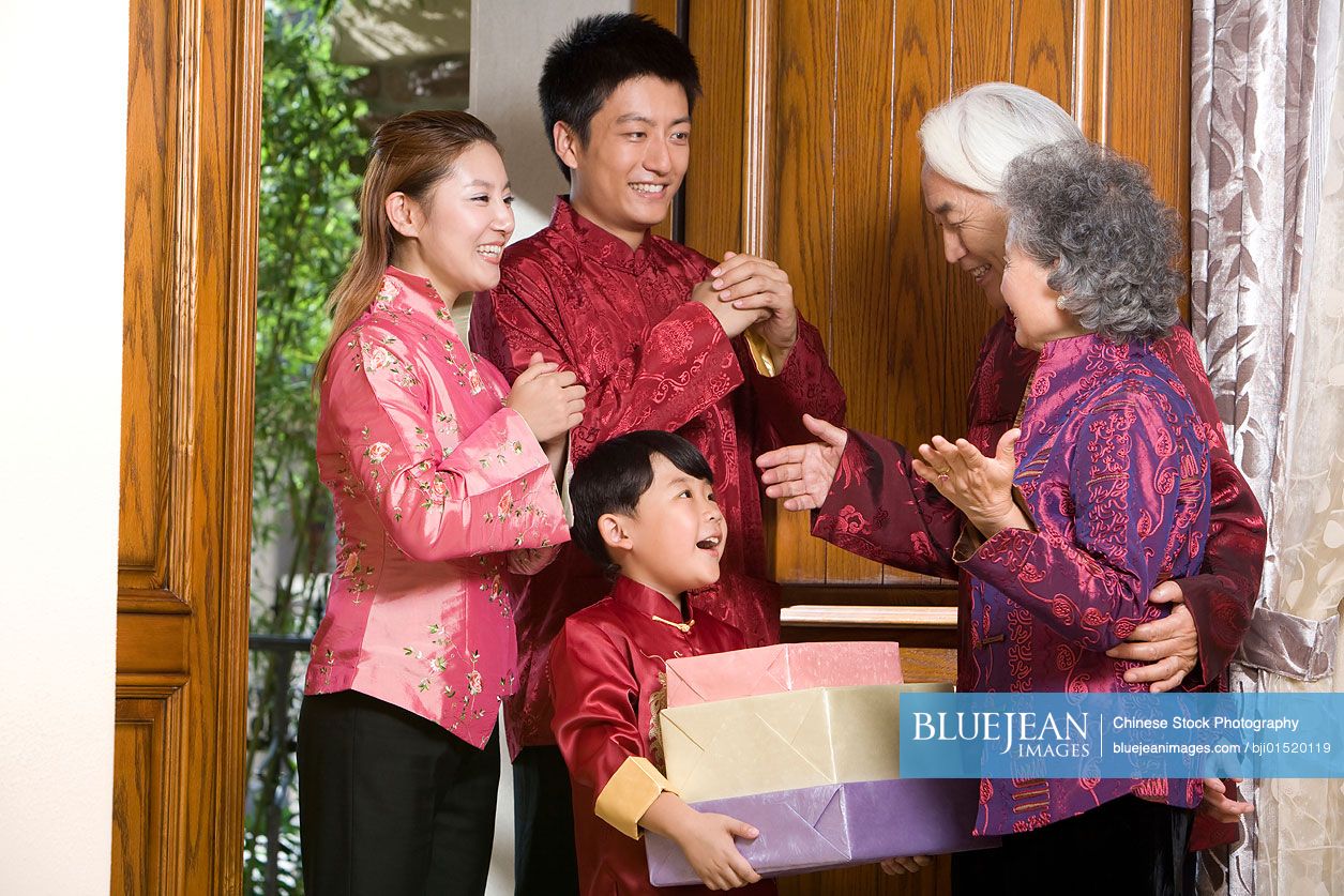 Chinese family sending new year gifts