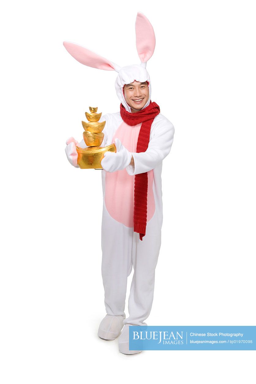 Mid-adult Chinese man celebrating the Year of the Rabbit