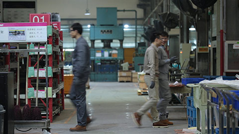 Chinese engineers walking and talking in factory,HD