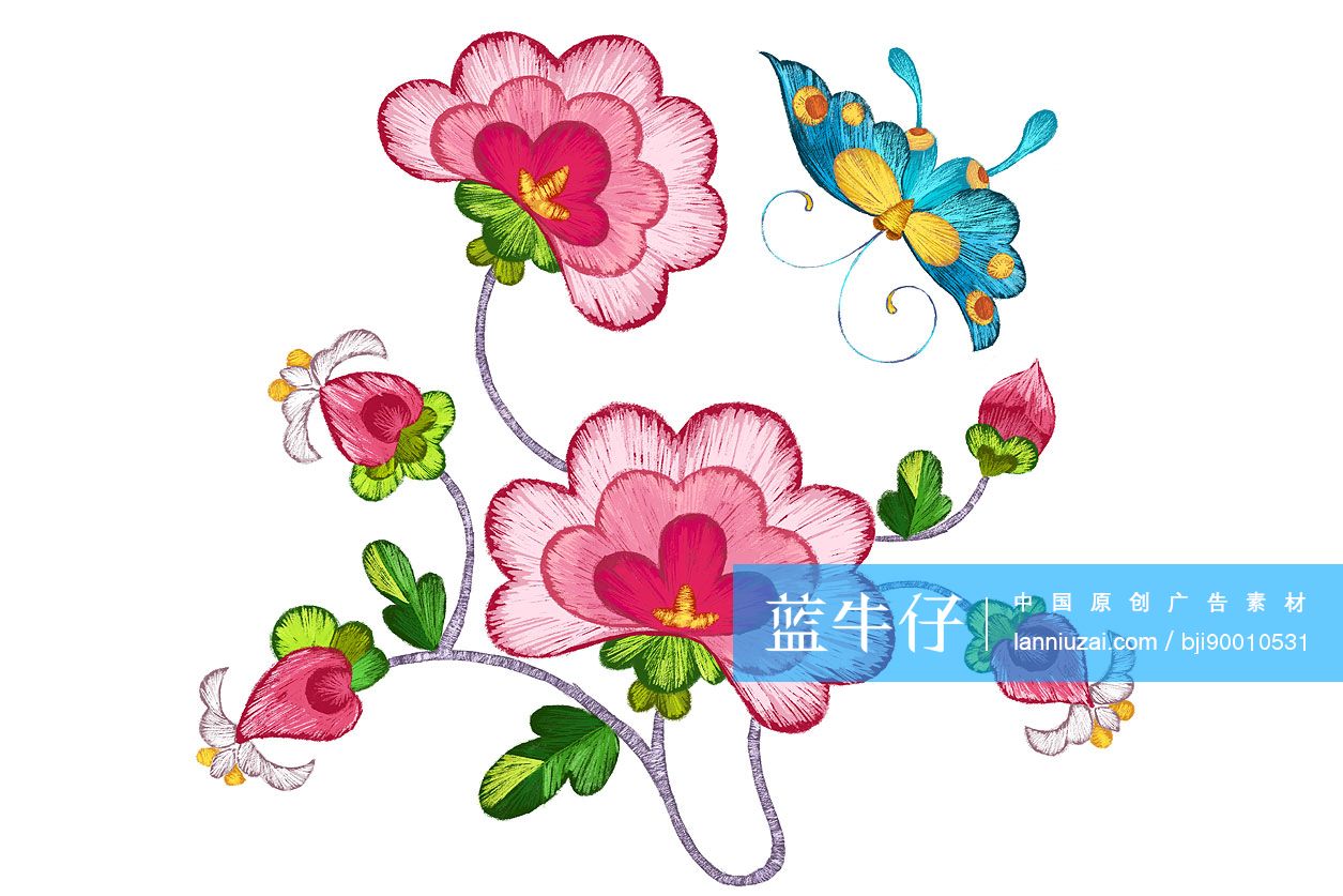蝴蝶植物花朵矢量图服装面料数码印花花型素材-POP花型网