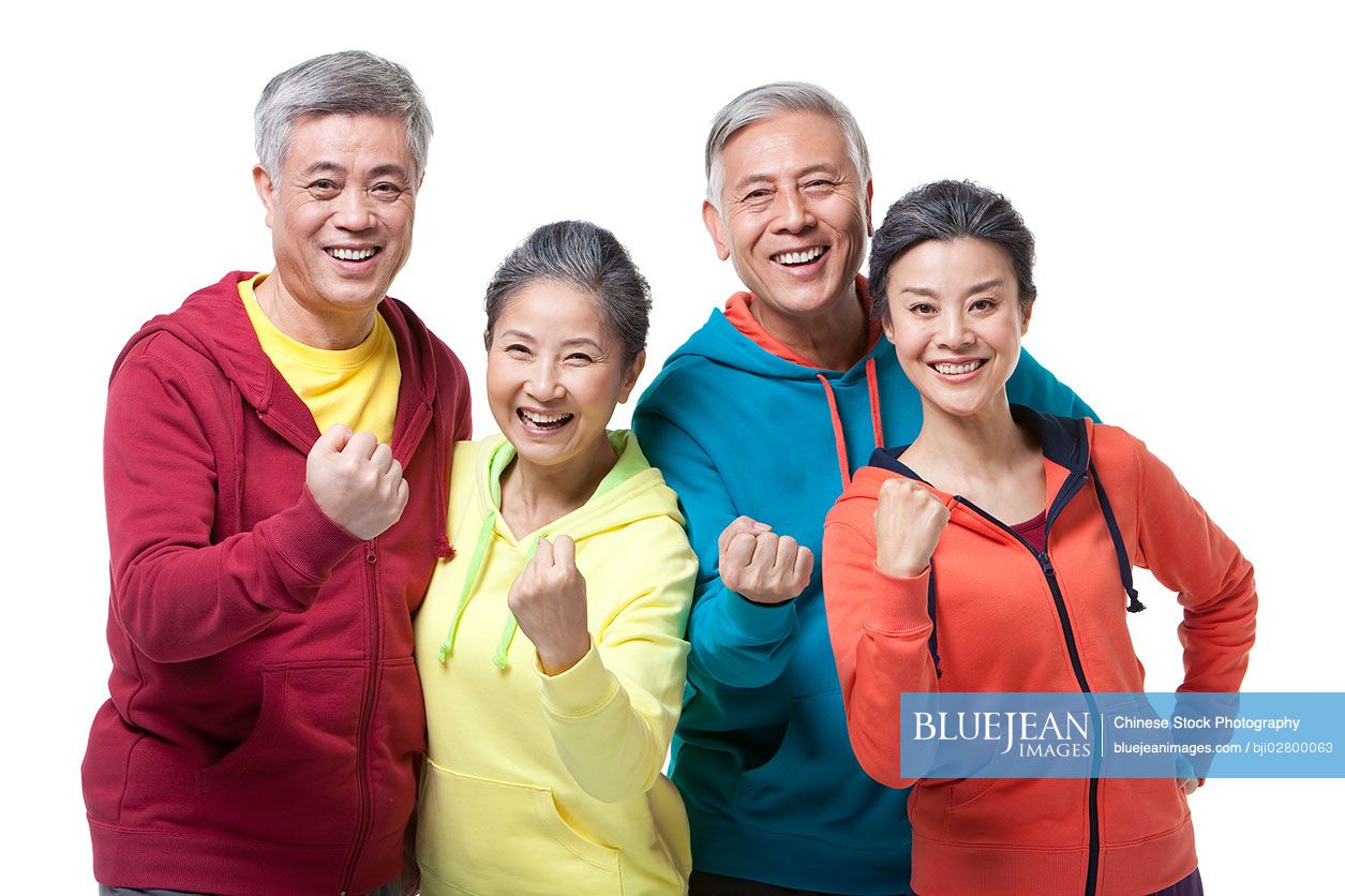Healthy Senior Chinese punching the airHighres stock photo for download