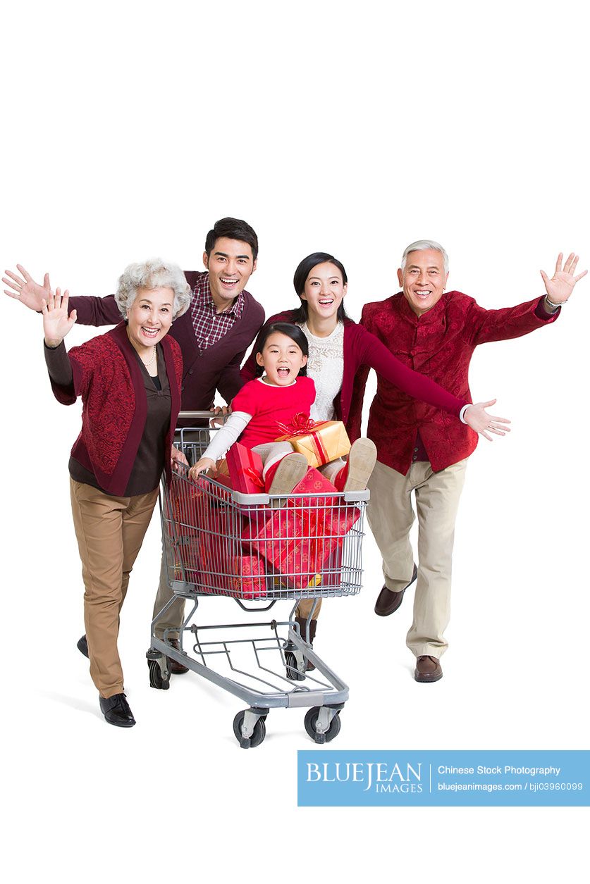 Happy Chinese family shopping