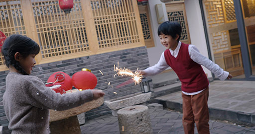 Happy children celebrating Chinese new year,4K