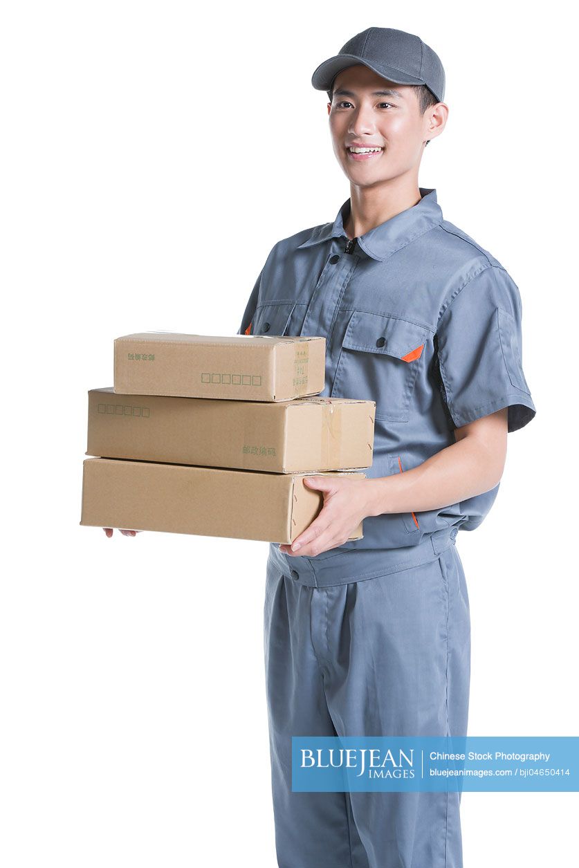 Chinese delivery person delivering package