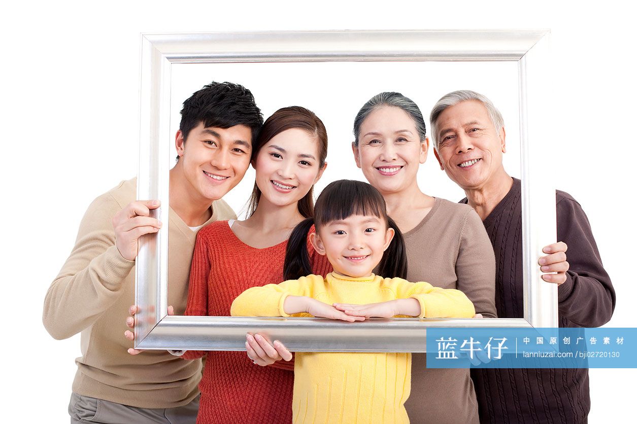 一家五口和相框-蓝牛仔影像-中国原创广告影像素材