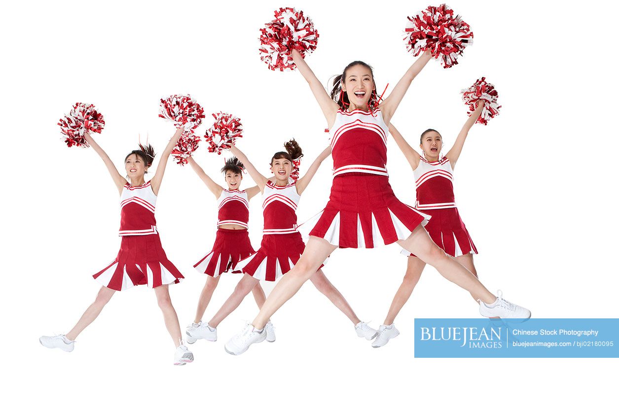 Chinese cheerleaders performing a routine