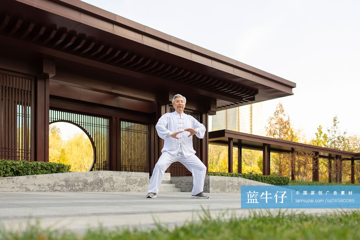 老年男子在公园练太极-蓝牛仔影像-中国原创广告影像素材