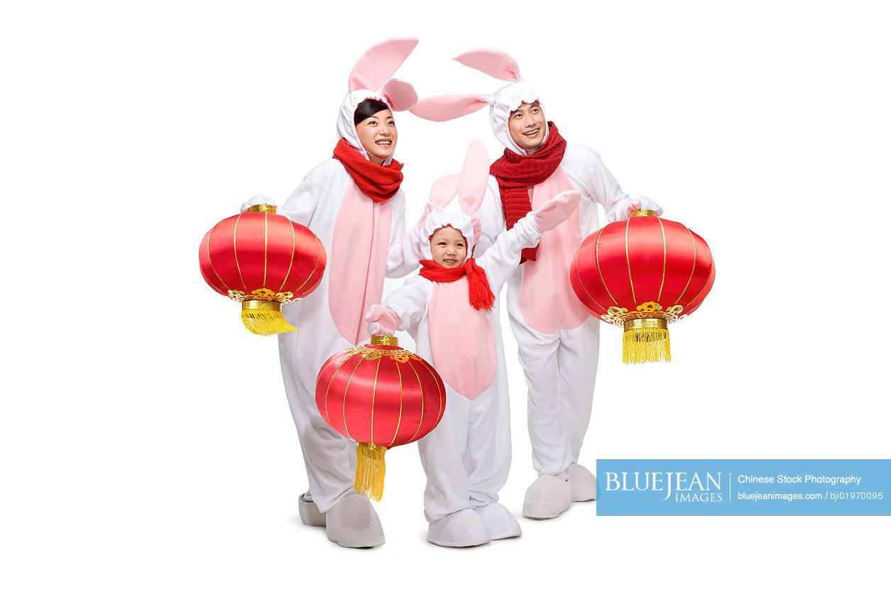Chinese family celebrating the Year of the Rabbit