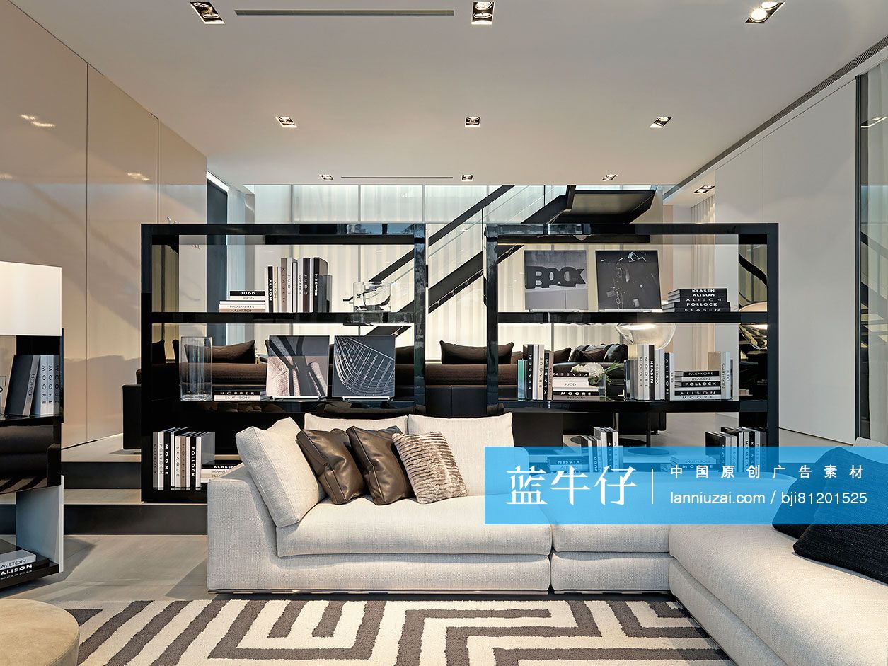 Sectional sofa against bookshelves at home