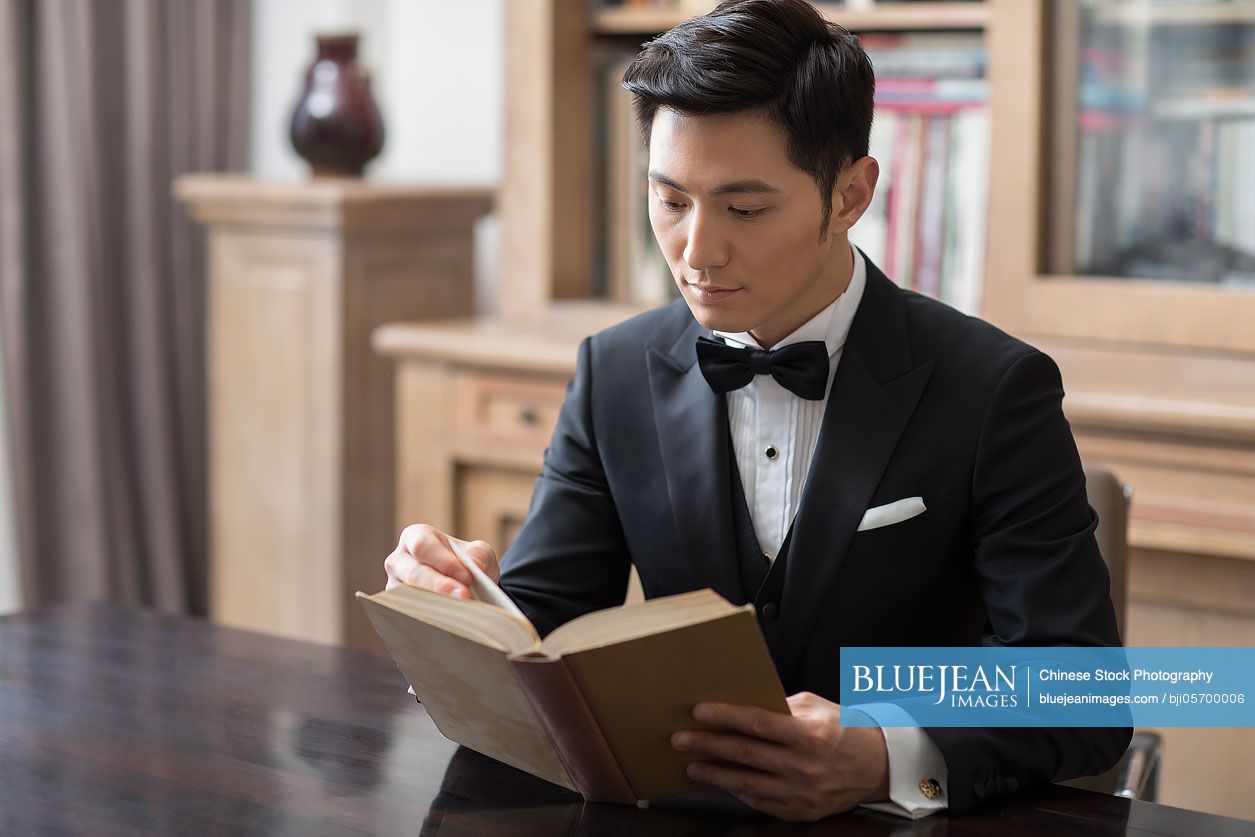 Young Chinese nobleman reading in the study