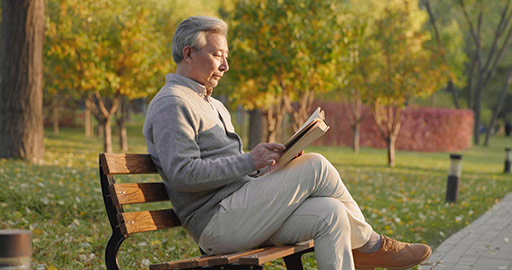 老年人在公园读书