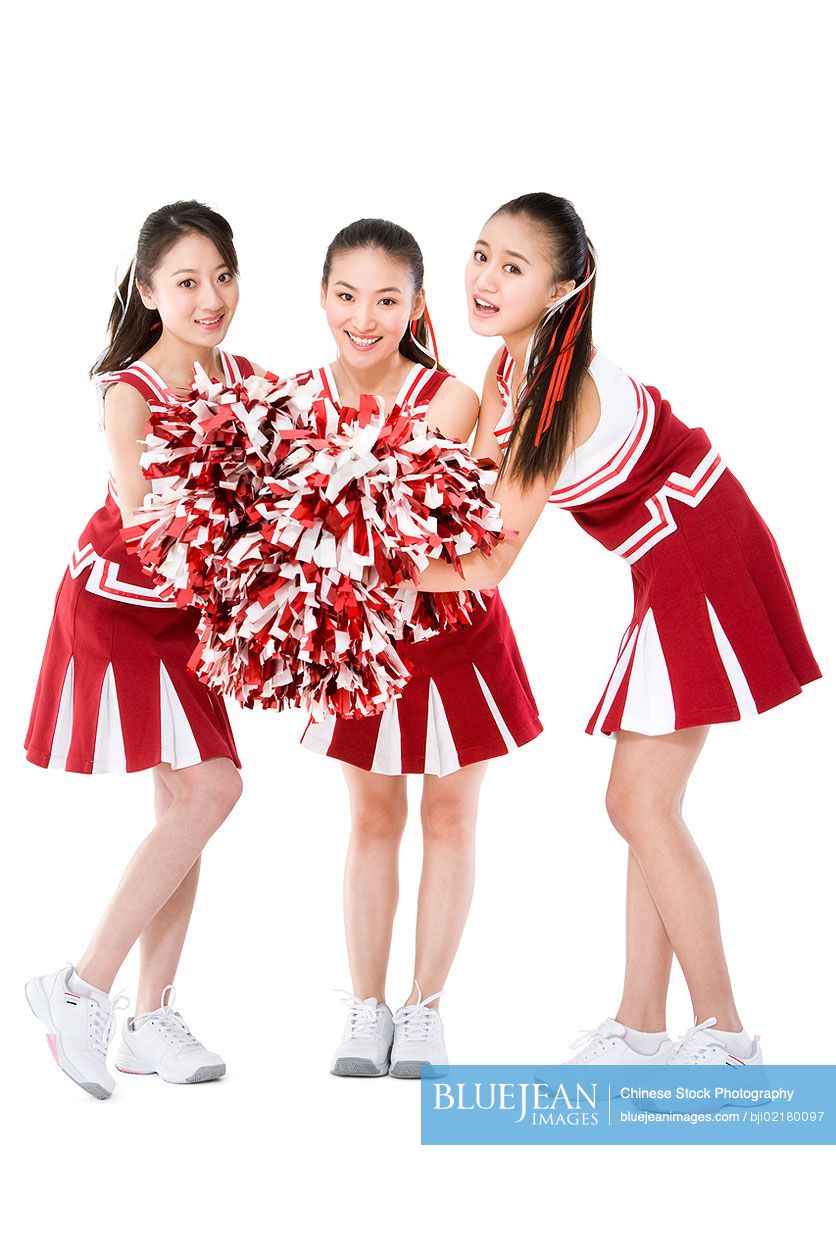 Portrait of three Chinese cheerleaders