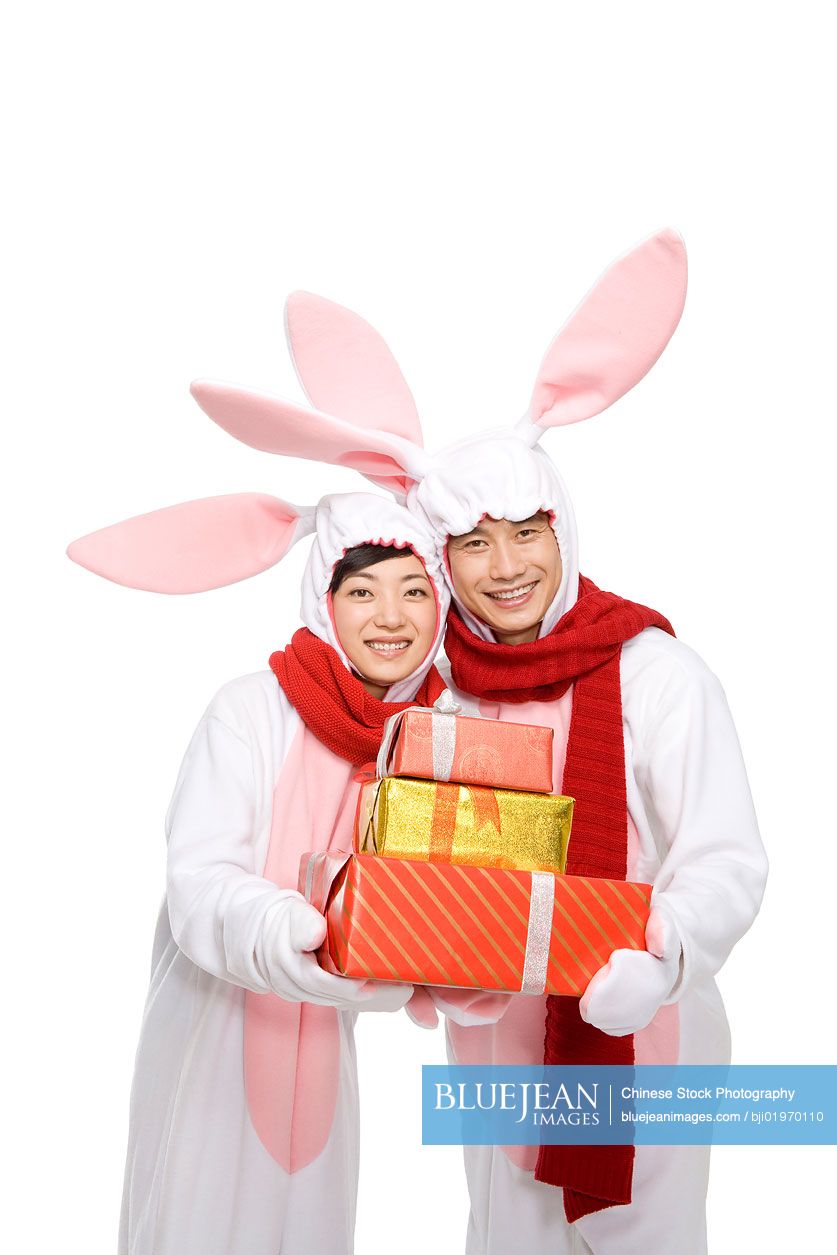 Adult Chinese couple celebrating the Year of the Rabbit