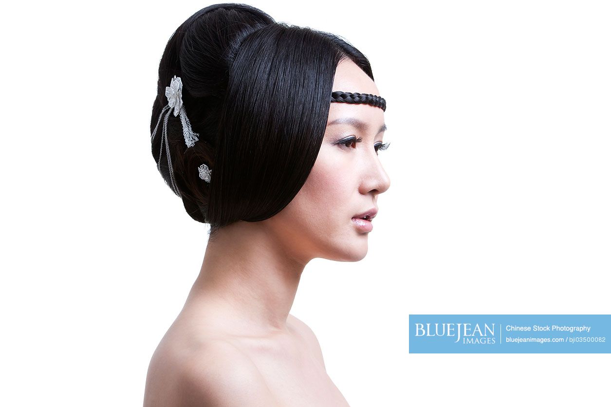 Head shot of beautiful Chinese woman with ancient hairstyle