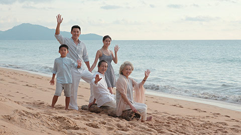 Happy family on beach,4K