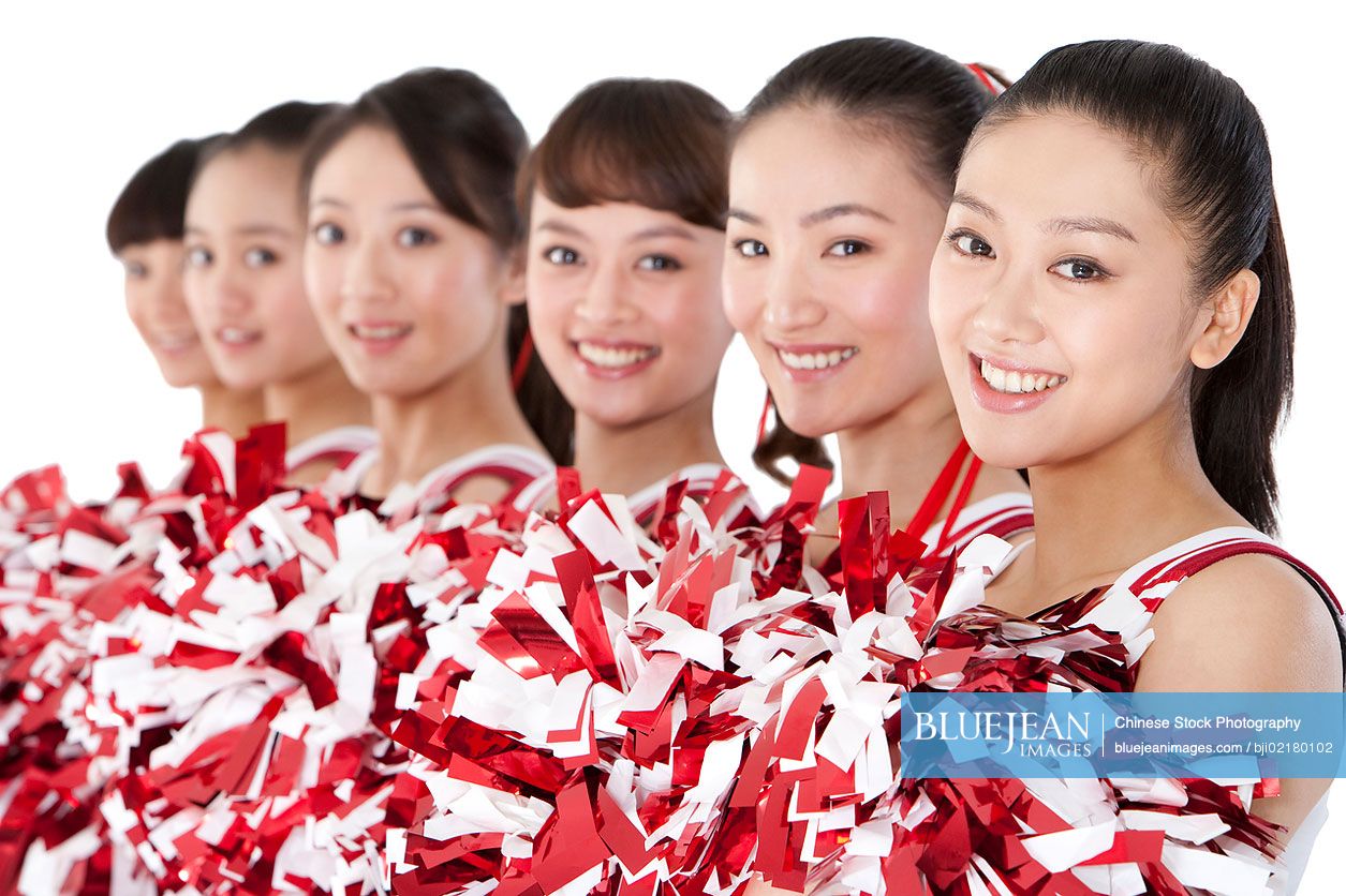 Chinese cheerleaders in a line