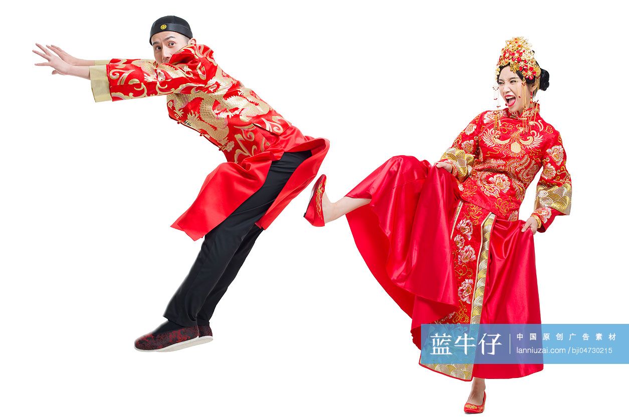 穿中式古装结婚礼服的新娘拿着绣球-蓝牛仔影像-中国原创广告影像素材