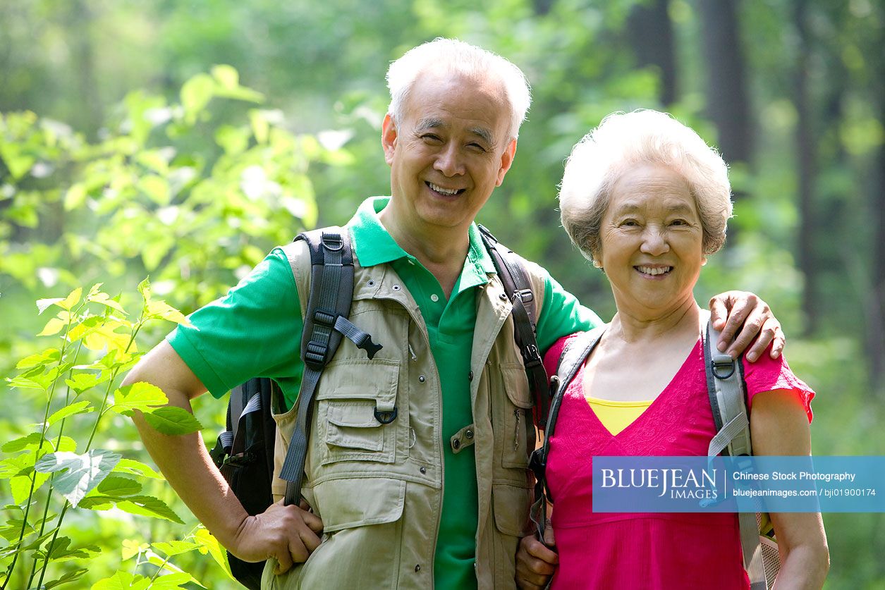 Portrait of a senior Chinese couple in the great outdoors