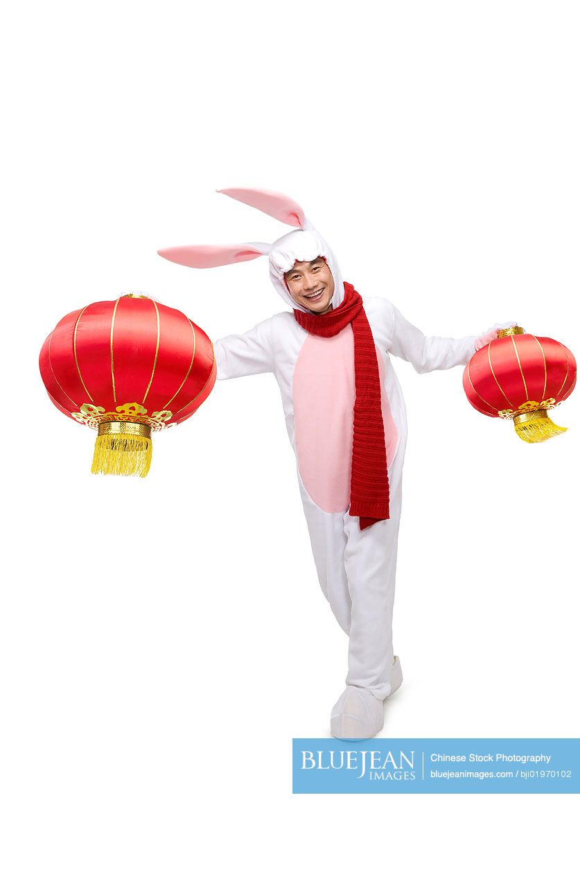 Mid-adult Chinese man celebrating the Year of the Rabbit