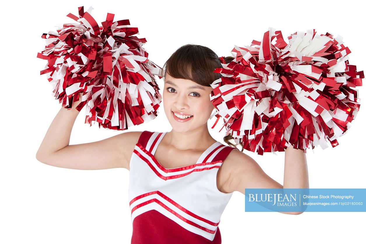 Portrait of a Chinese cheerleader in red