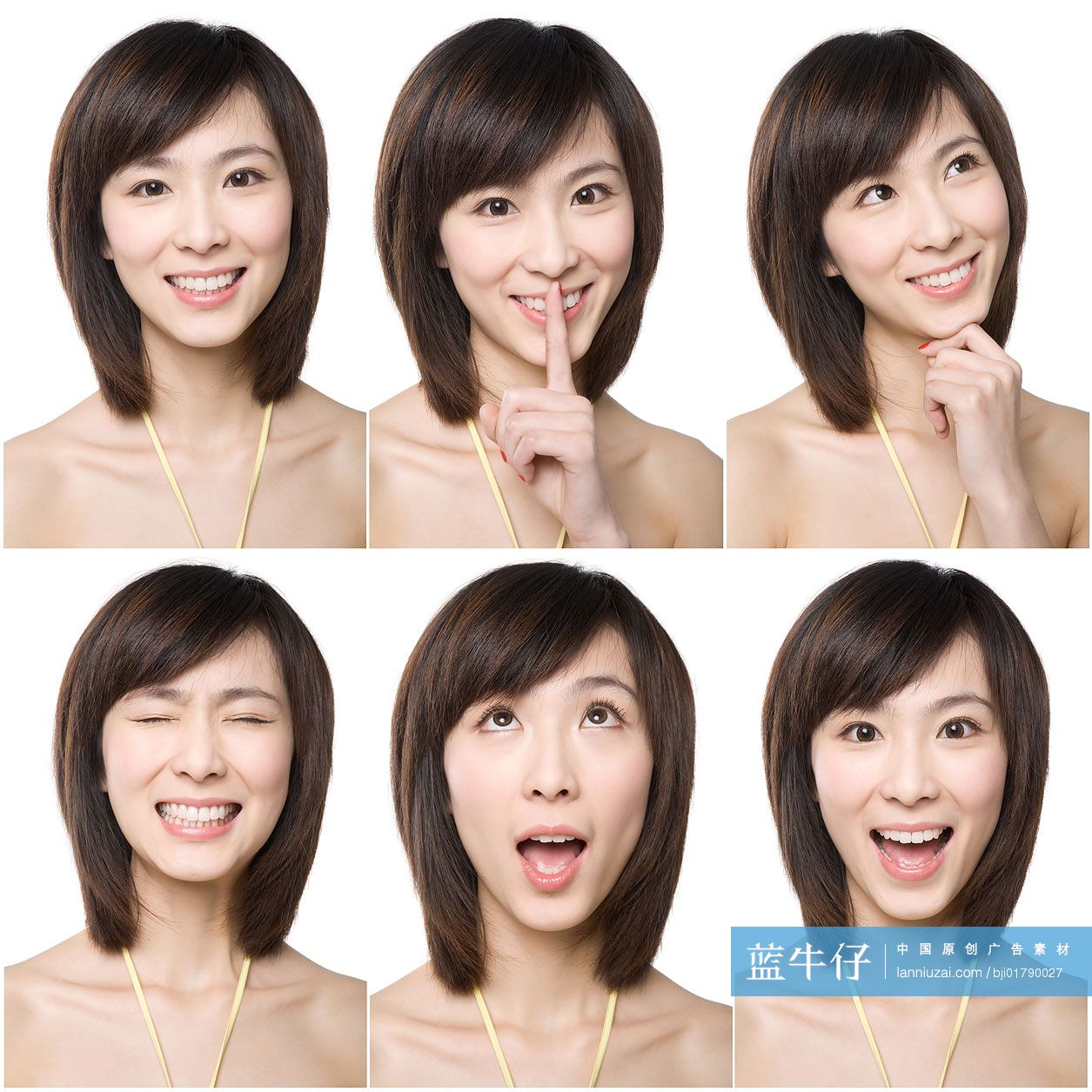 年轻女性不同表情特写