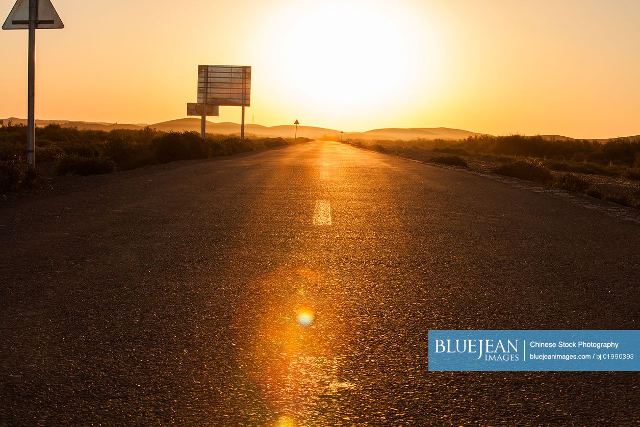 Sunset of Inner Mongolia road, China