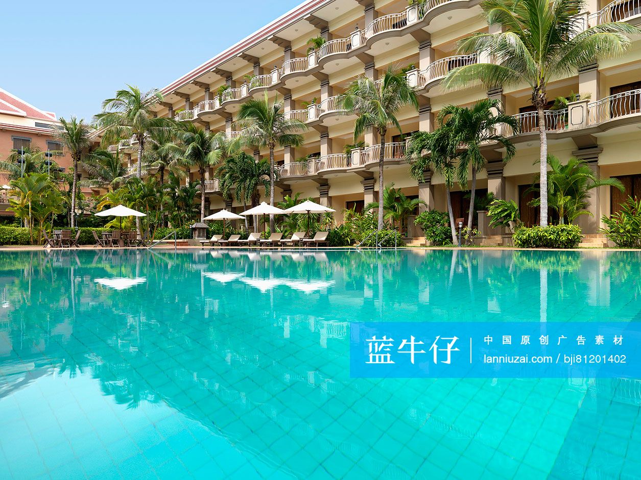 Exterior of luxury hotel with swimming pool