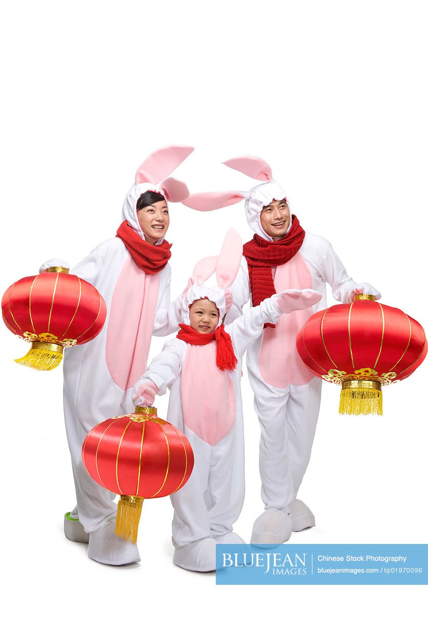 Chinese family celebrating the Year of the Rabbit