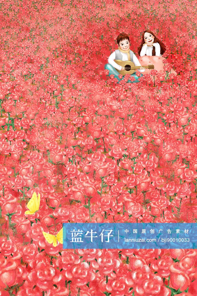 浪漫情侣坐在花丛中-蓝牛仔影像-中国原创广告影像素材