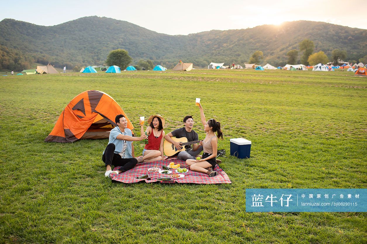 快乐的年轻朋友在户外野餐