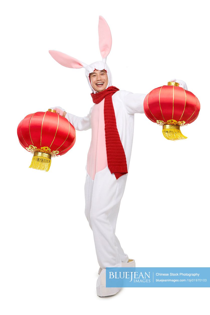 Mid-adult Chinese man celebrating the Year of the Rabbit