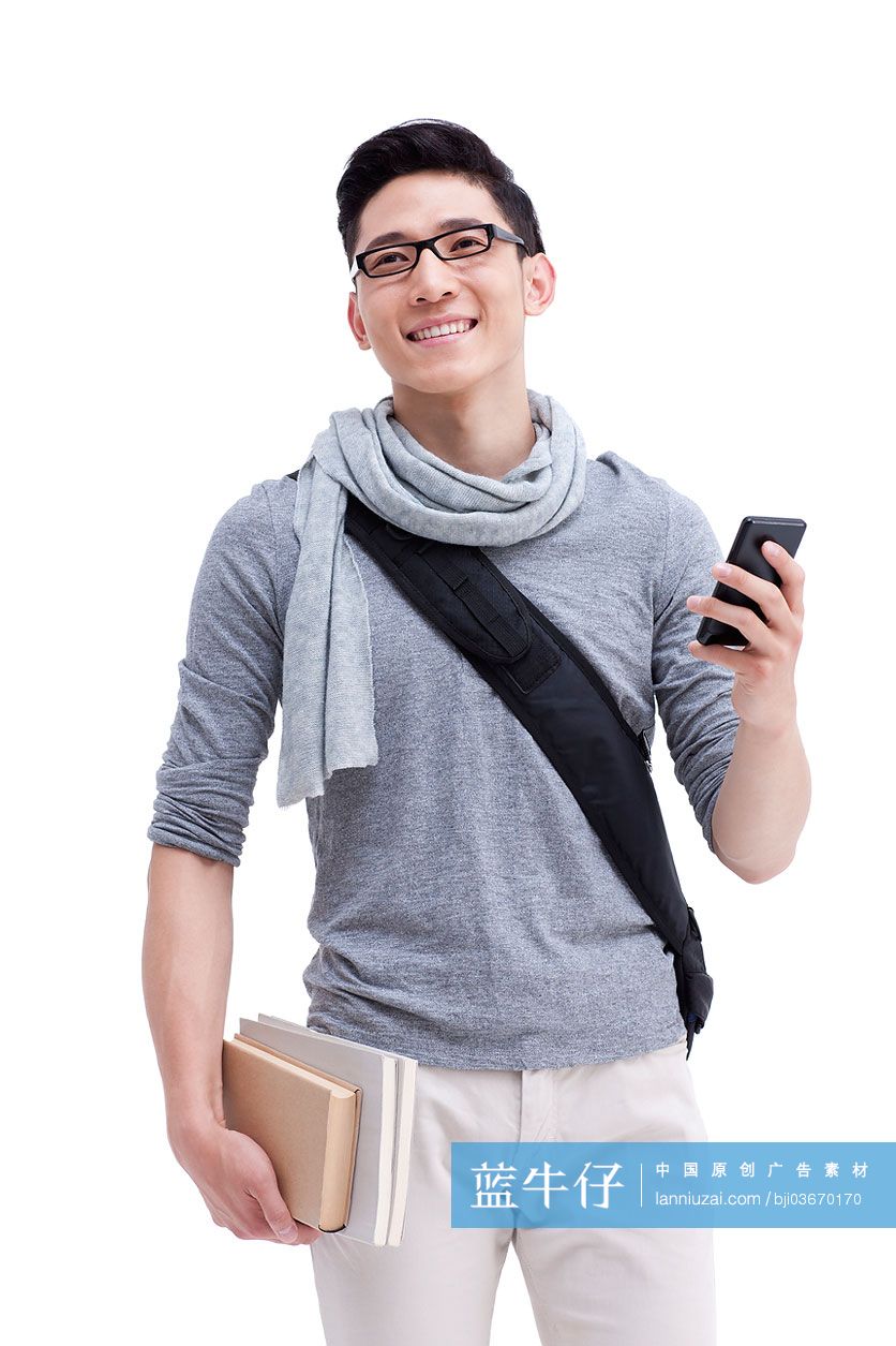 男性大学生和手机