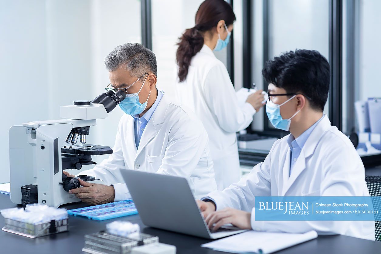 Chinese researchers working in laboratory