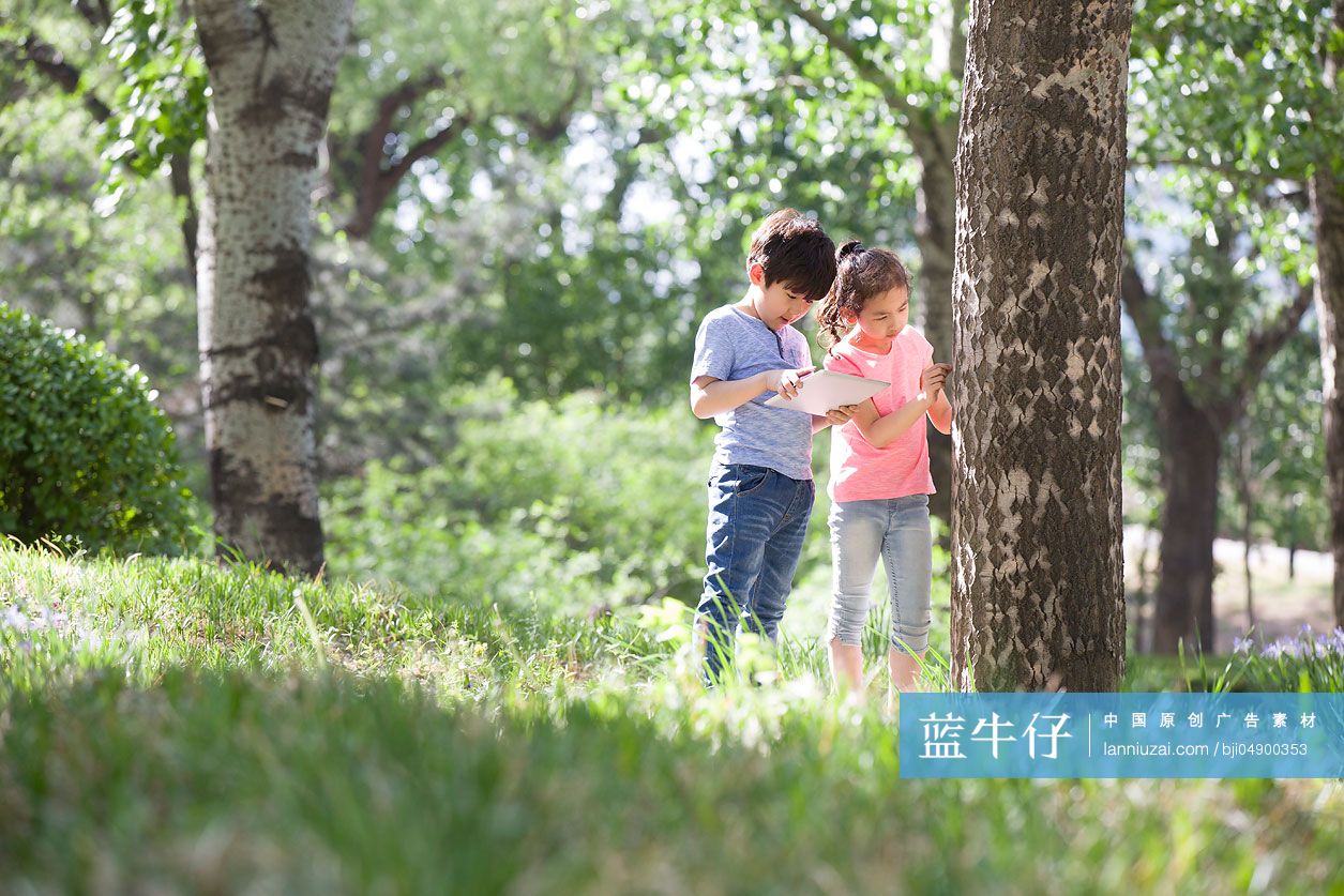 儿童在树林里嬉戏玩耍