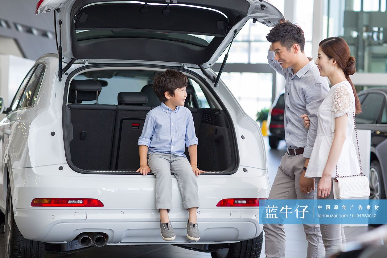 年轻家庭在4S店选购汽车