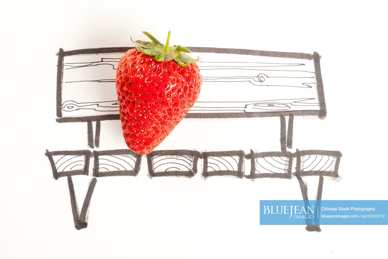 Strawberry on bench