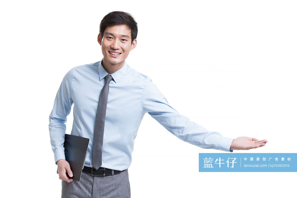 自信的年轻商务男士做邀请手势