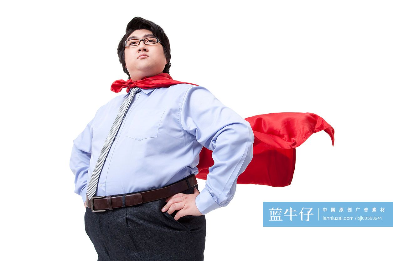 肥胖的商务男士扮演超人