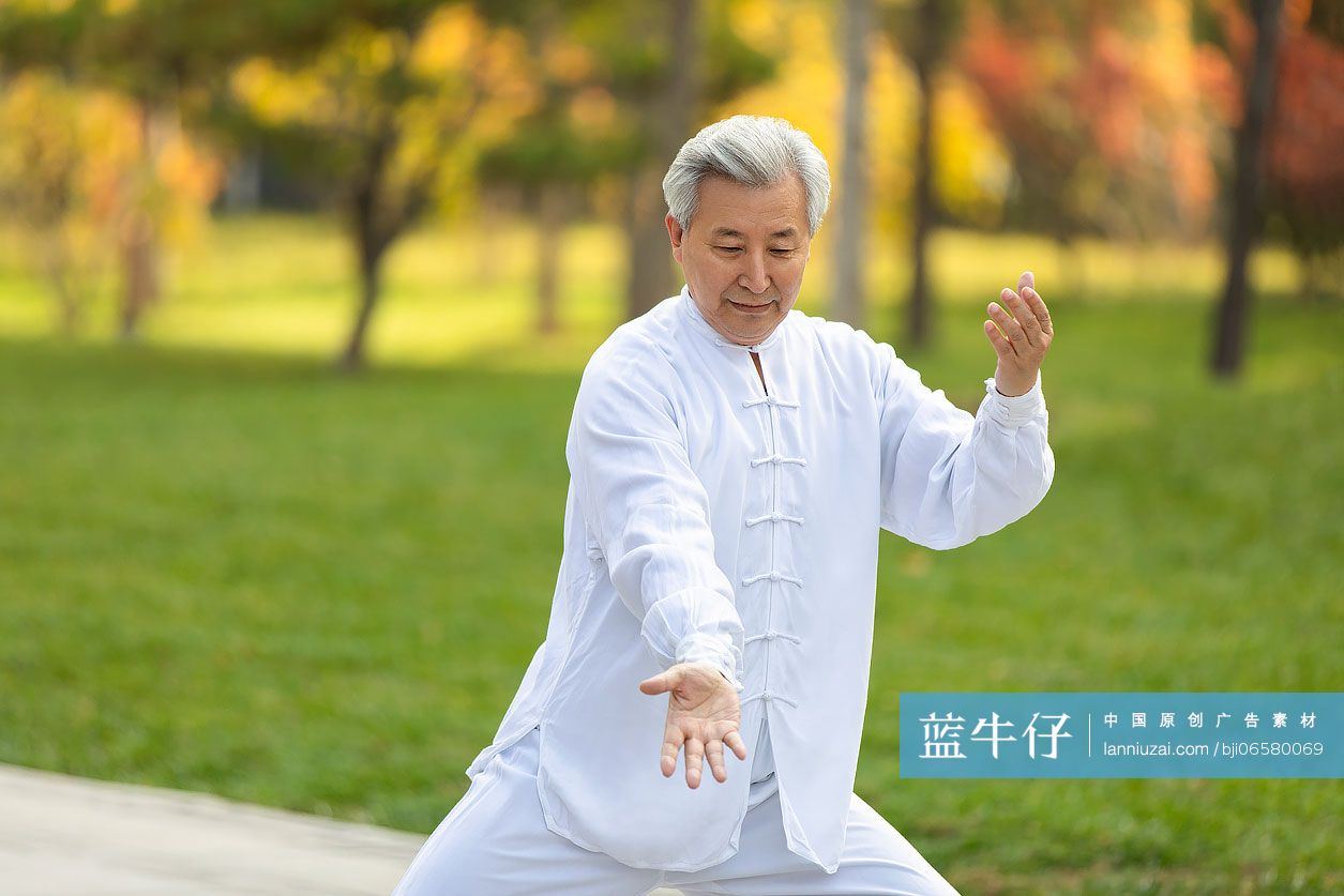 老年男子在公园练太极-蓝牛仔影像-中国原创广告影像素材