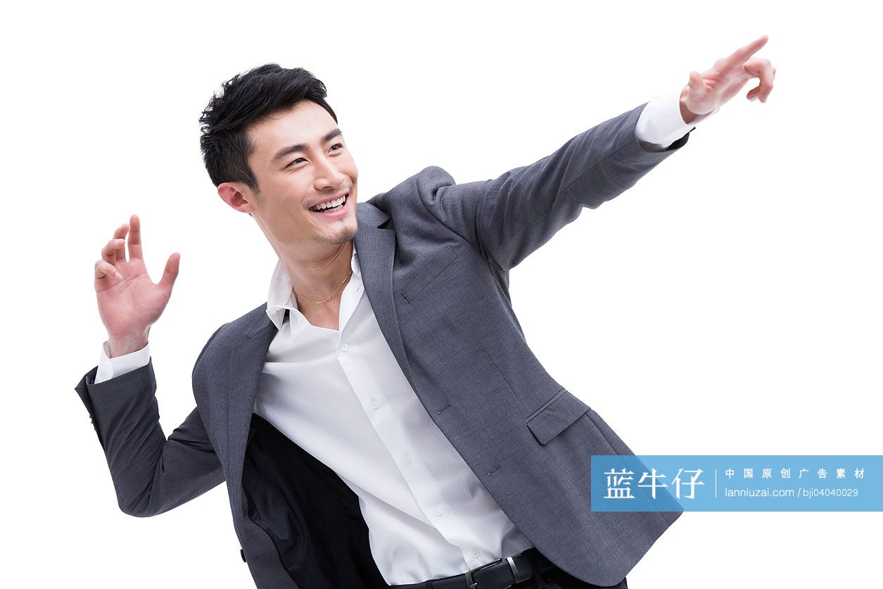 时尚的商务男士指向远方